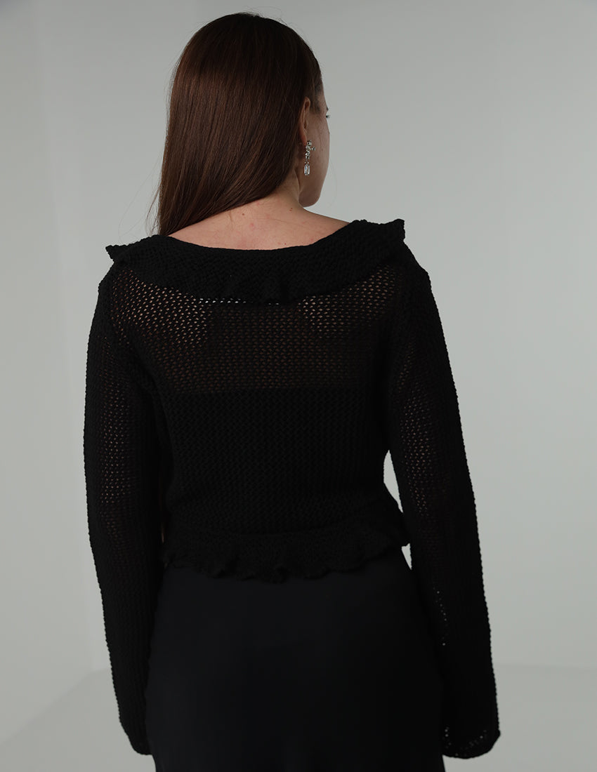 FlowTie Short Knitted Cardigan with Front Tie