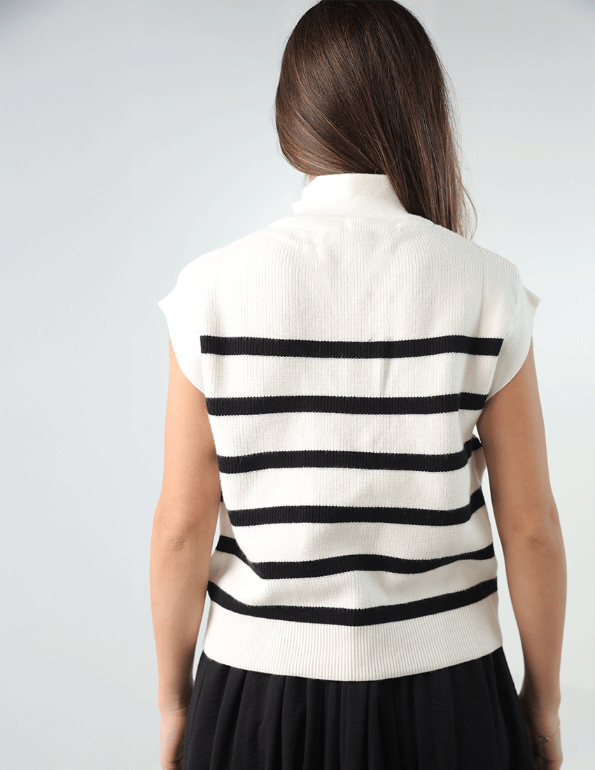 Tricot Striped Sleeveless Top with Zipper