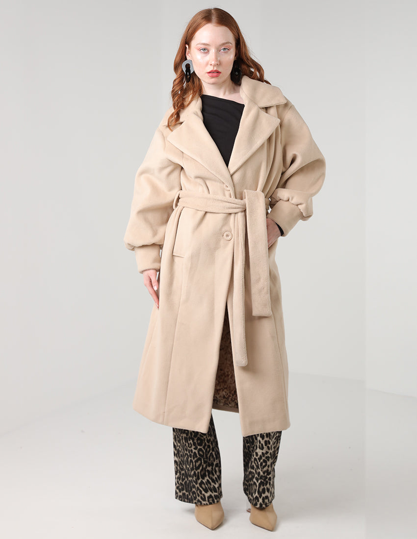 Long coat with waist tie