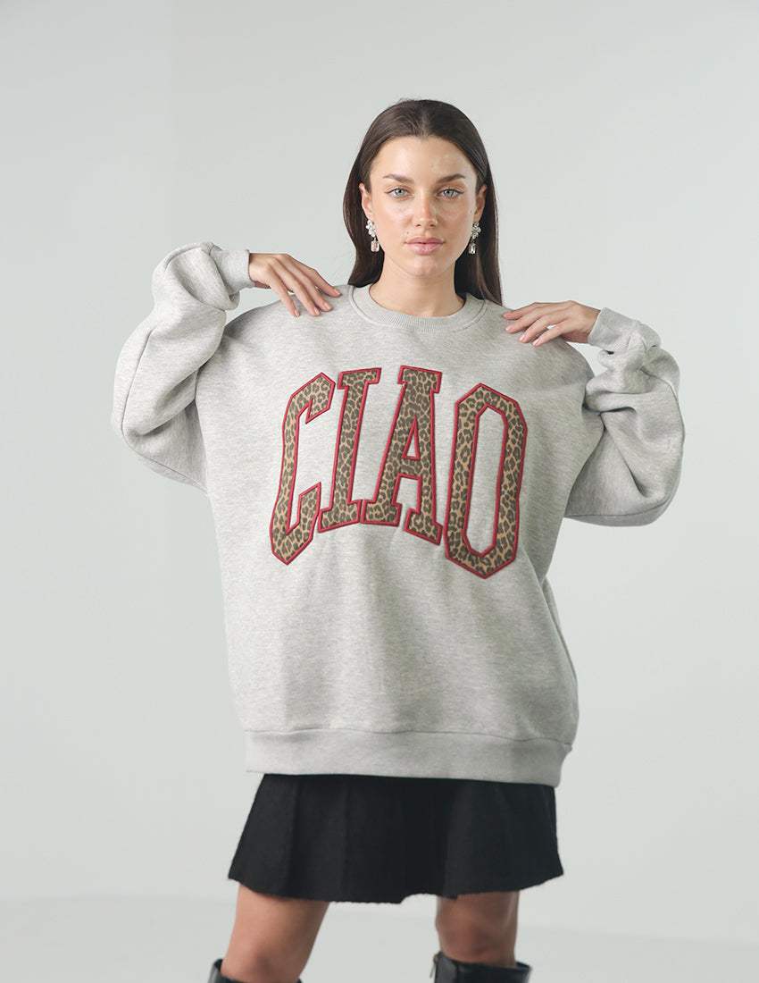 Grey Sweatshirt with Crew Neckline