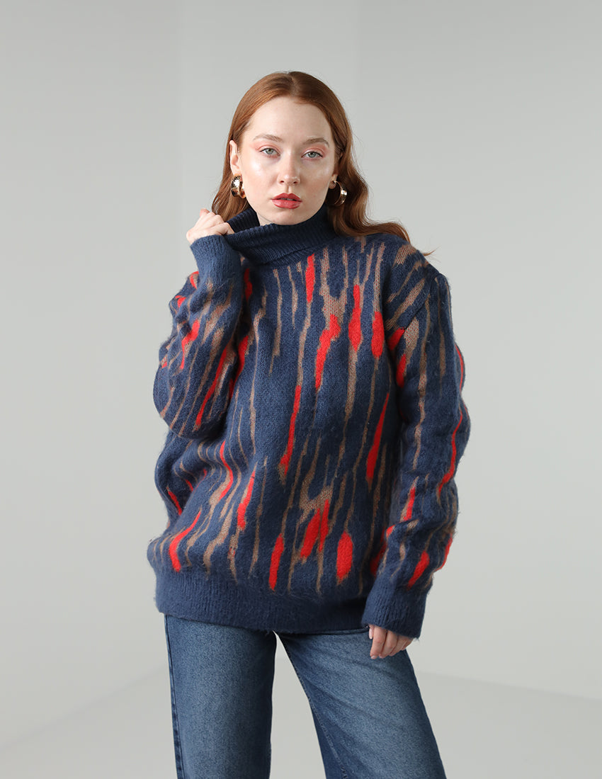 سترة تريكو بياقة مدورة باللون الأزرق الداكن