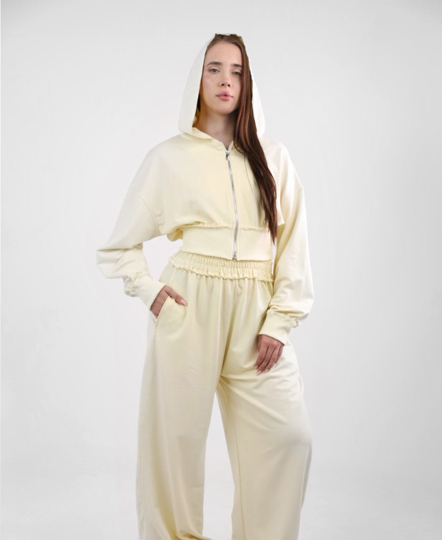 Training jacket with a hood and wide-leg trousers with an elastic waist