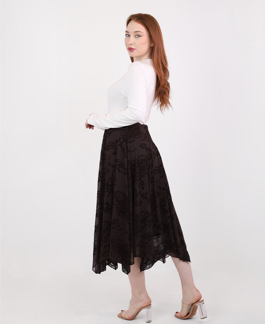 Mid-length patterned chiffon skirt