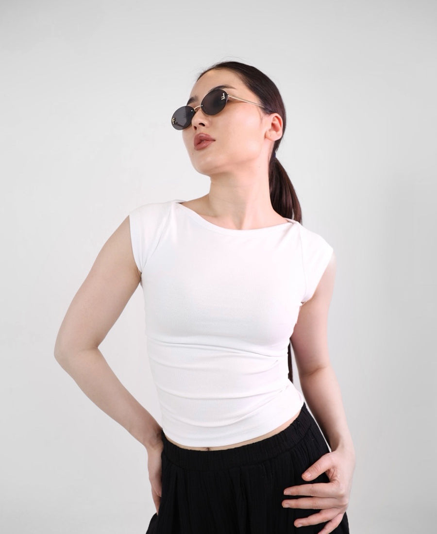 White T-shirt with butterfly shoulder