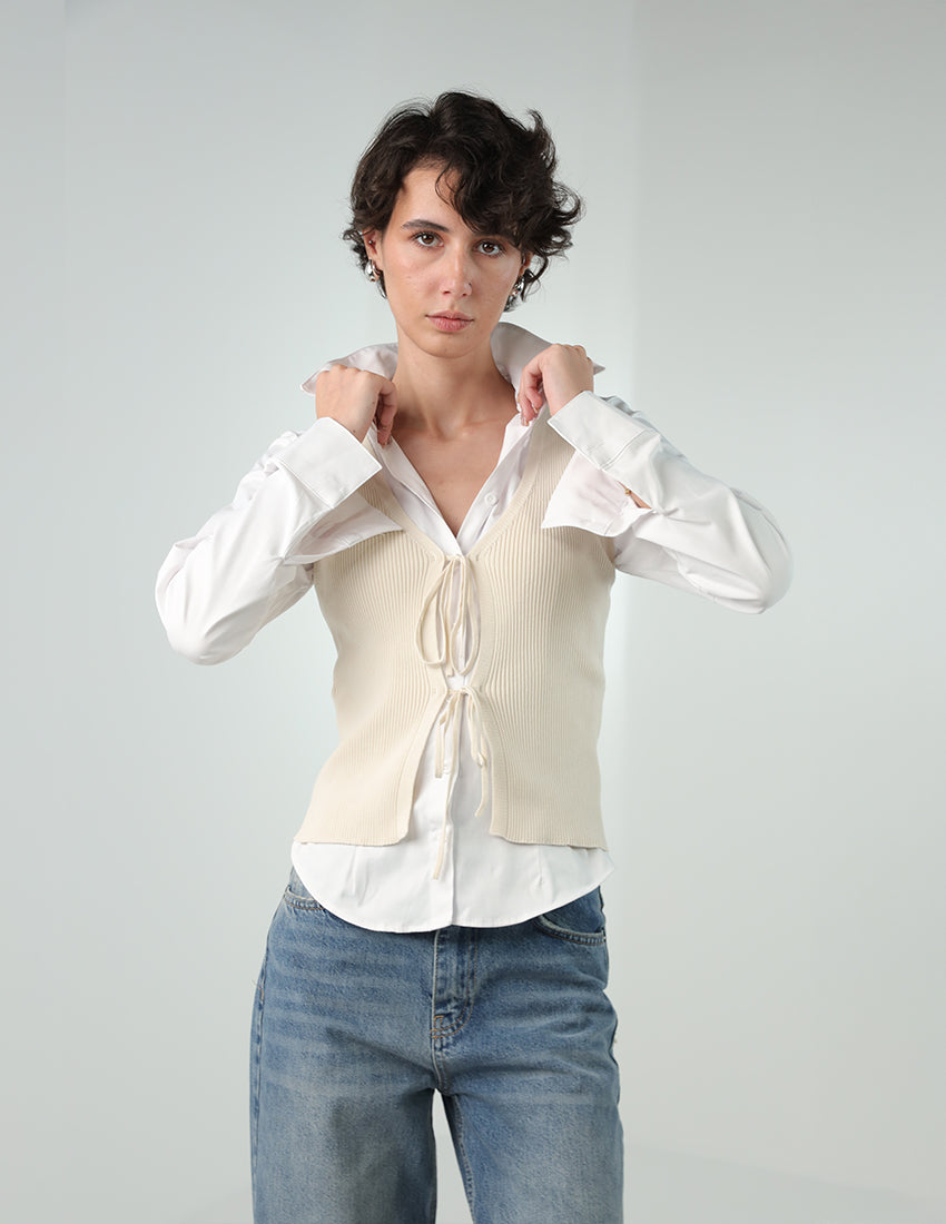 Beige ribbed wool vest