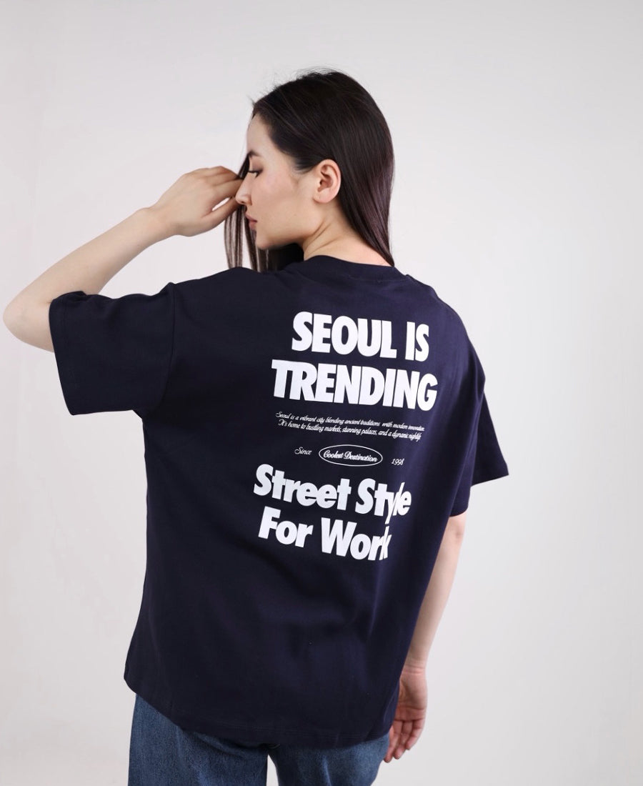 "Seoul Trending" Oversized Navy T-Shirt