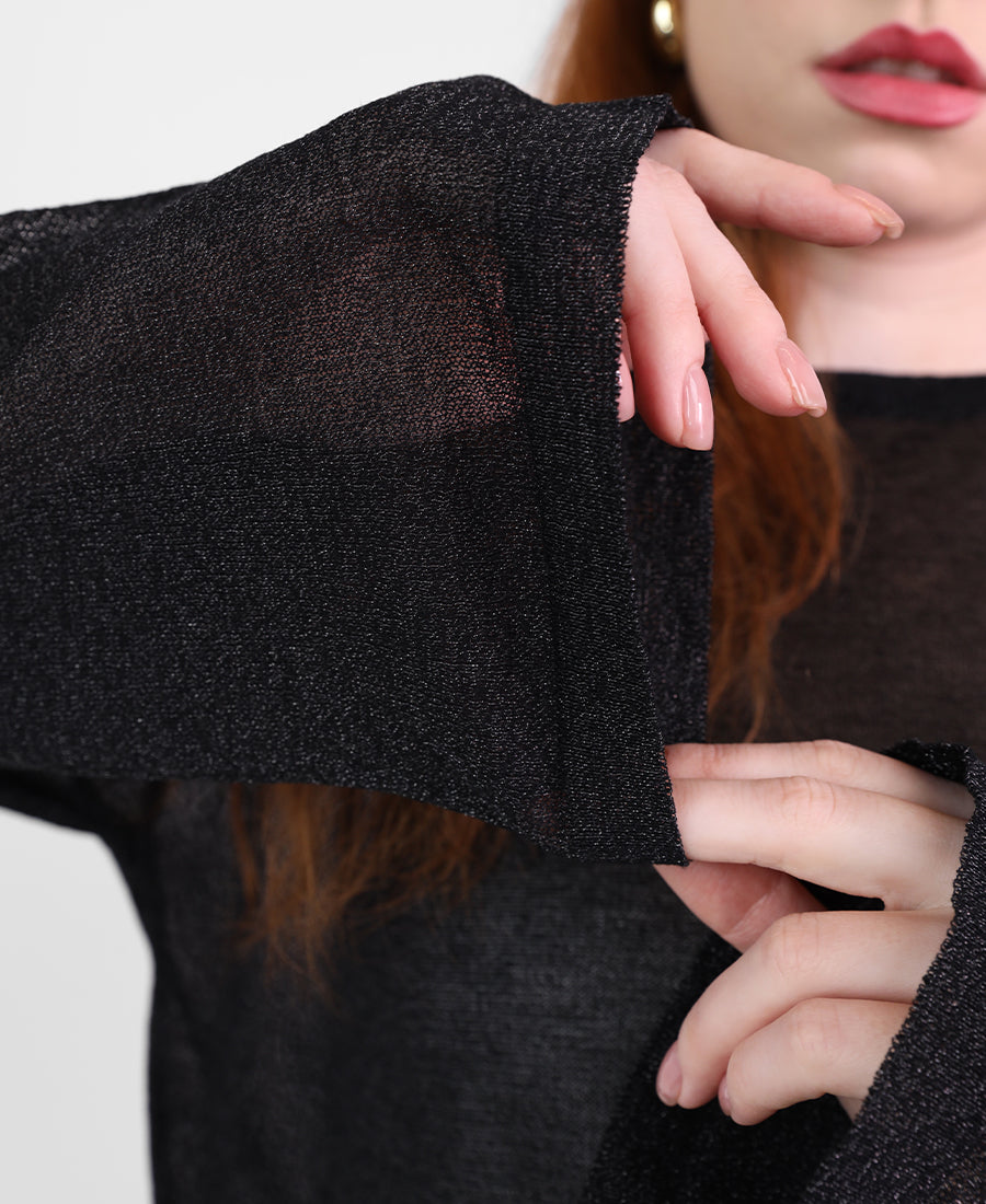 Shiny chiffon blouse with long sleeves