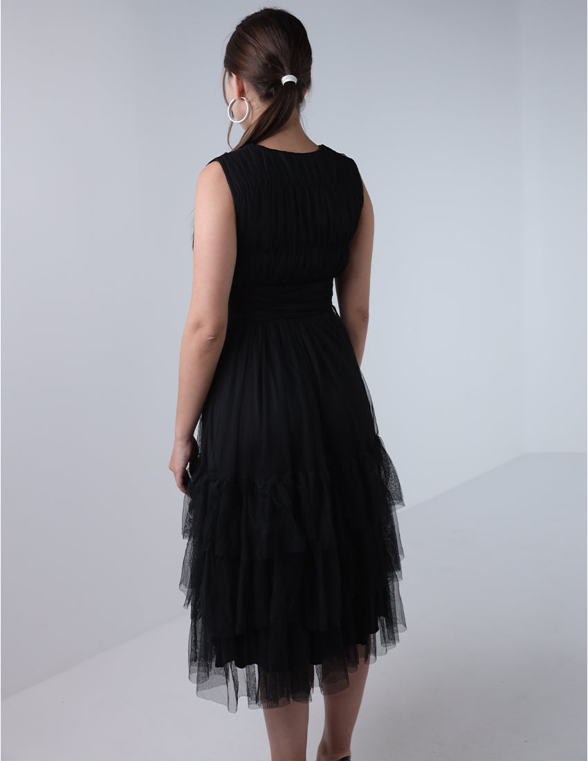 Chiffon layered dress midi-length