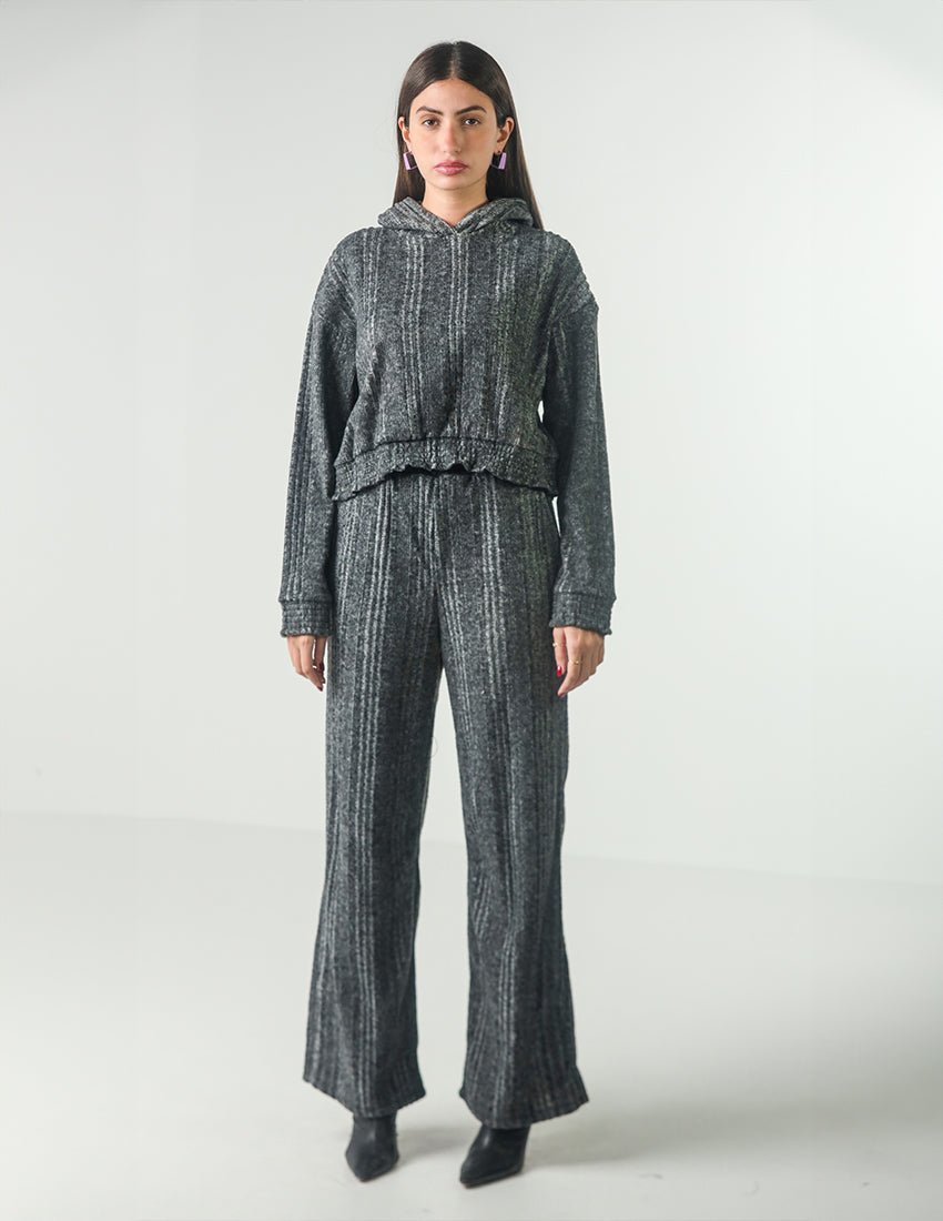 Cotton Striped Set: Cropped Hoodie and Straight-Leg Pants