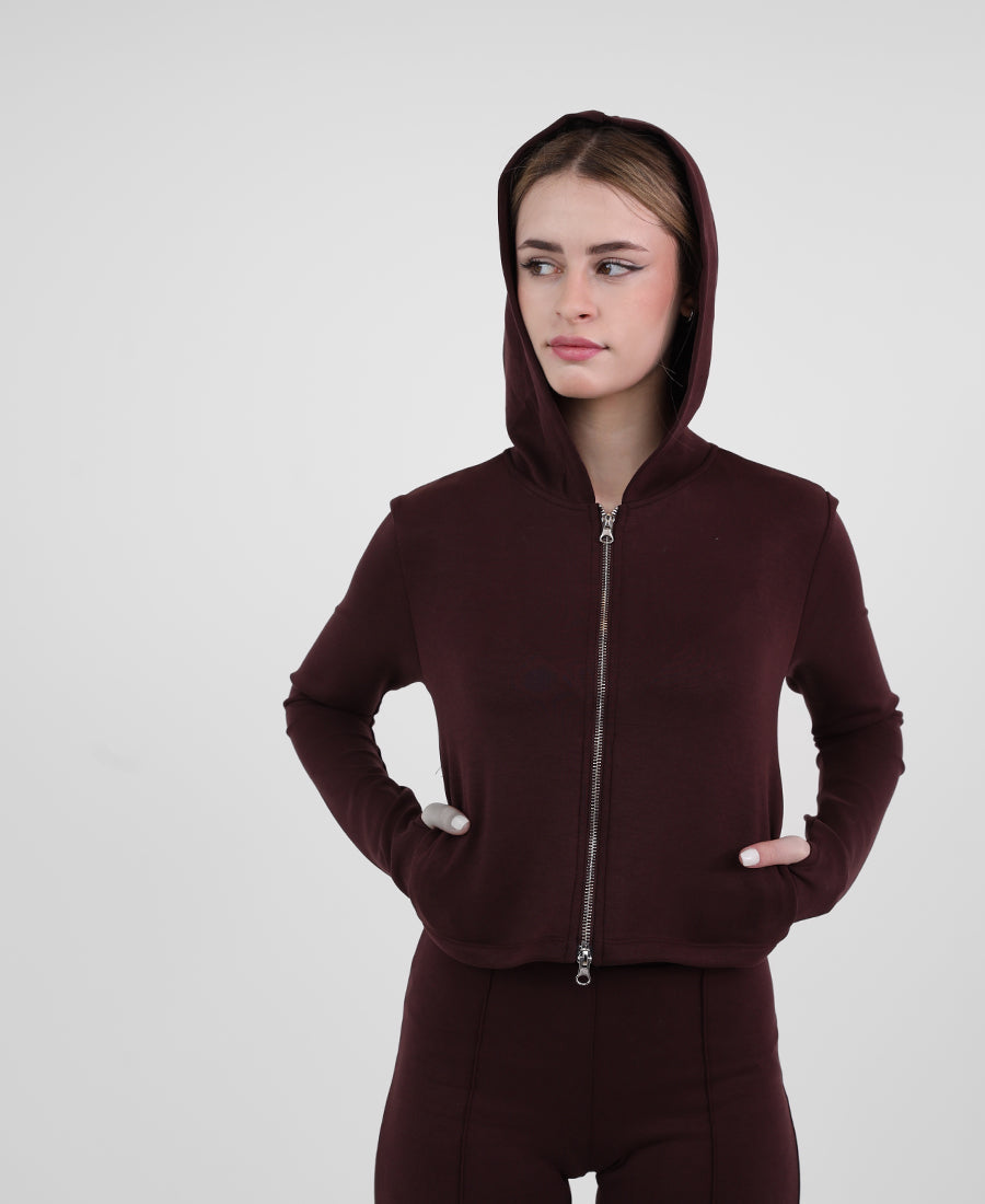 Cropped zip-up sweatshirt with hood