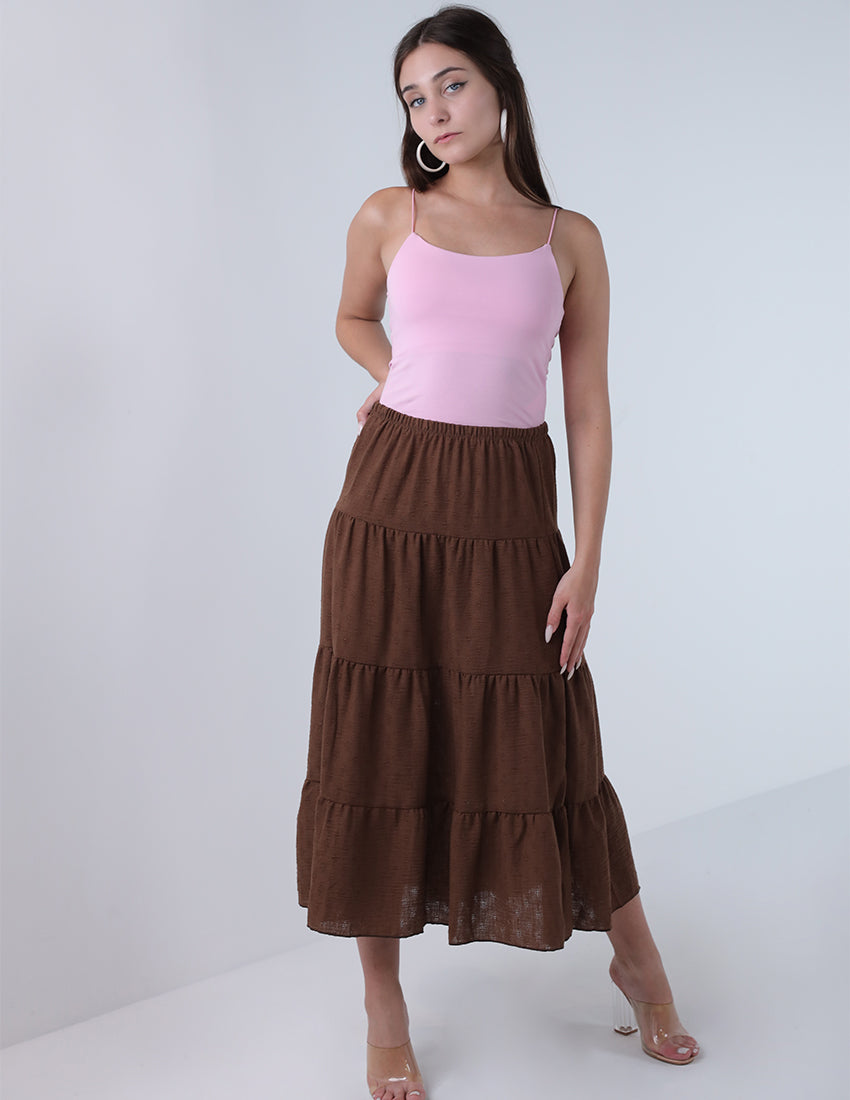 تنورة ماكسي مطرزة متعددة الطبقات