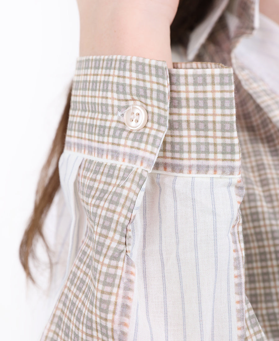 Oversized checkered shirt white-beige