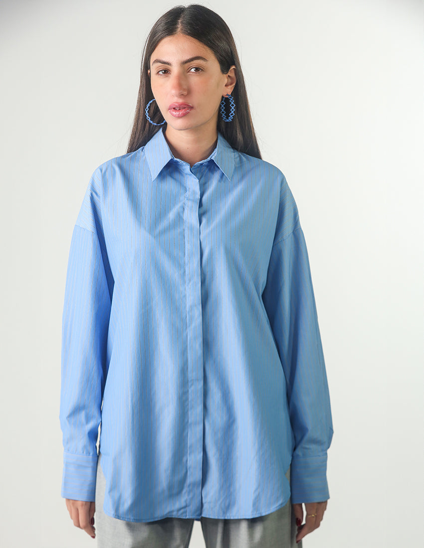 Oversized light blue striped shirt