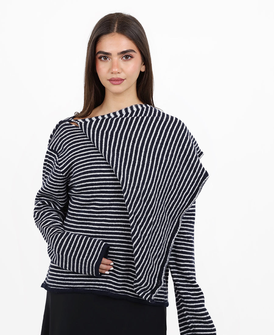 Striped wool blouse with scarf