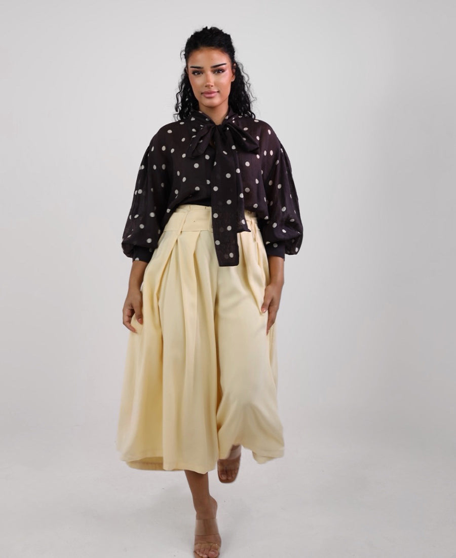 Brown Polkadots Tie Neck Blouse