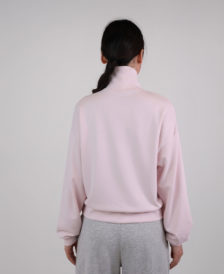 High neck blouse with slanted zipper