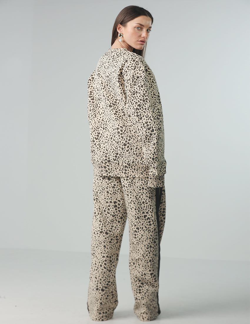 Beige tiger print blouse and pants set