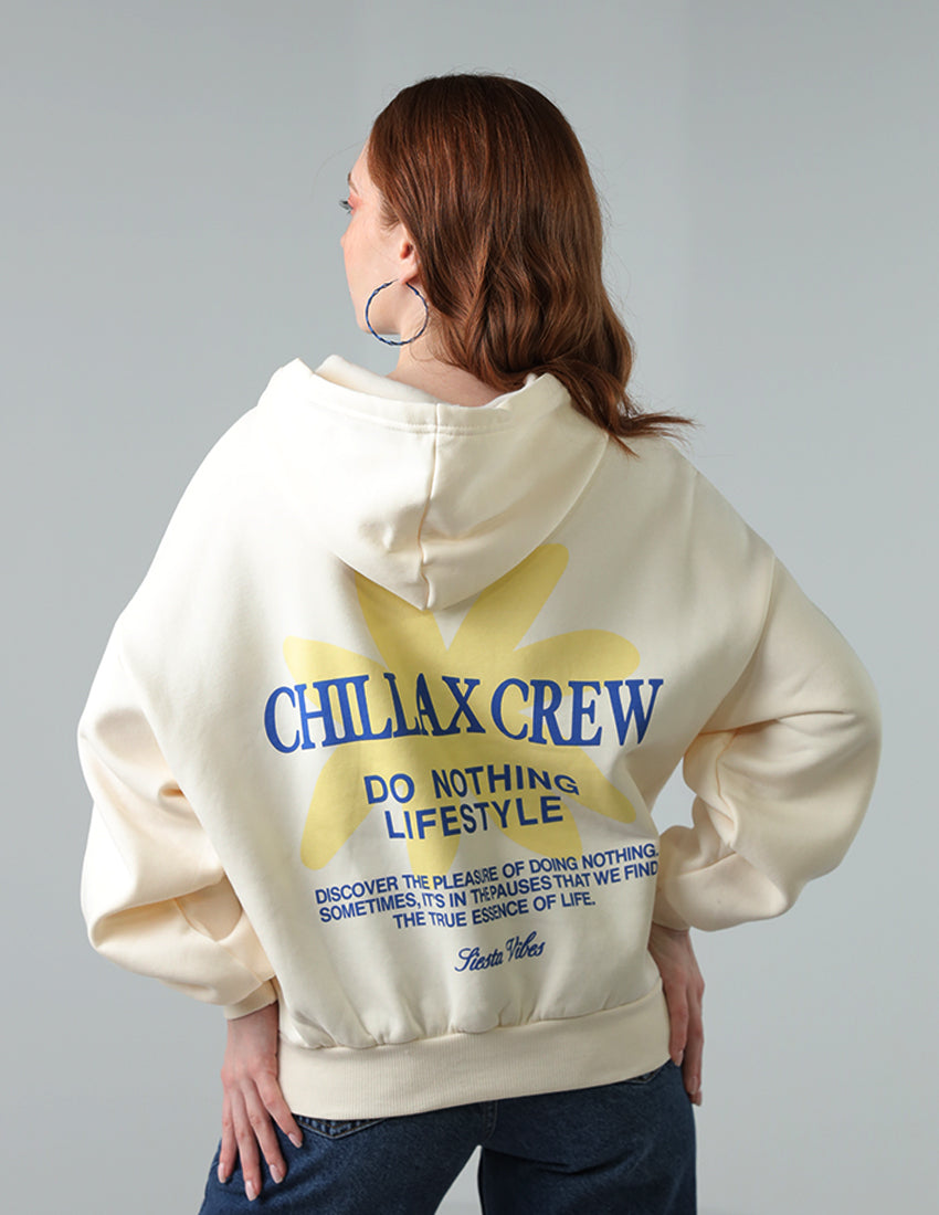 Beige Printed Hoodie