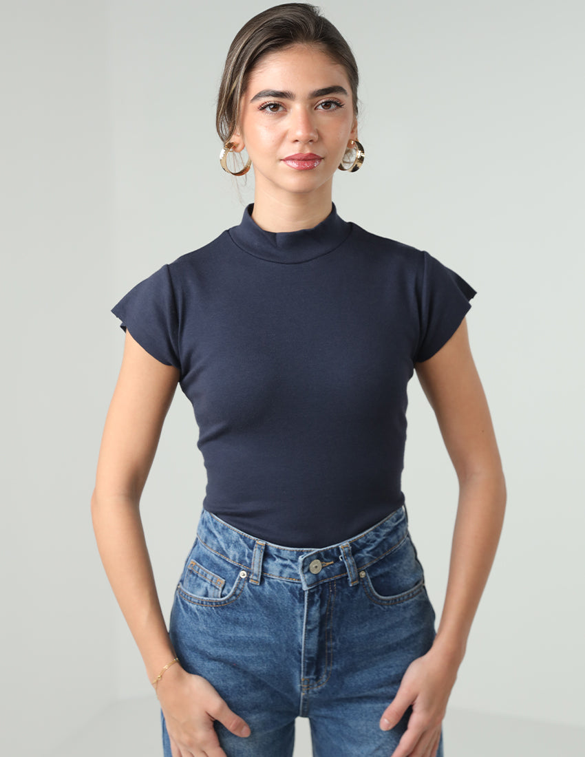 Ribbed High-Neck T-Shirt