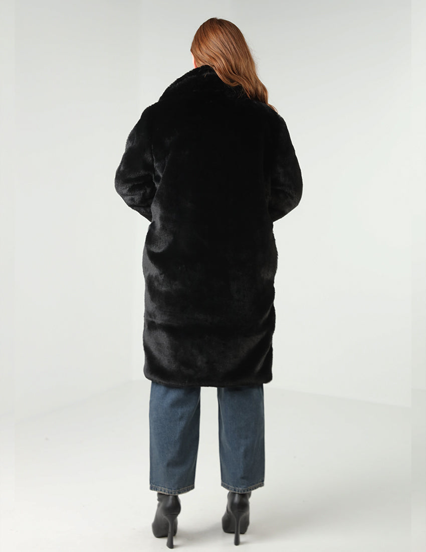 معطف طويل من الفرو الصناعي