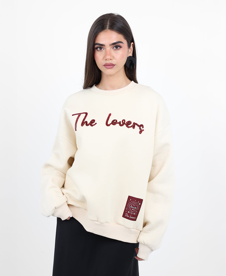 Oversized beige sweater "The lovers"