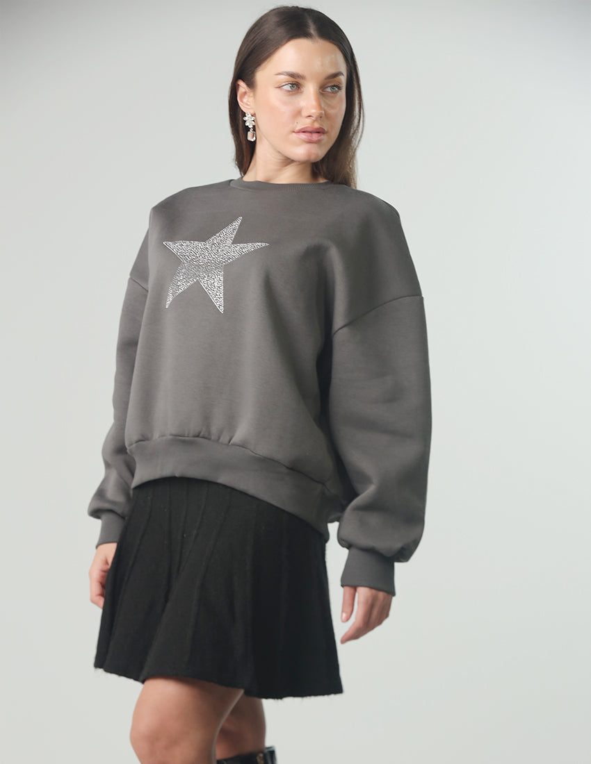 Grey Sweater With a star shape on the top