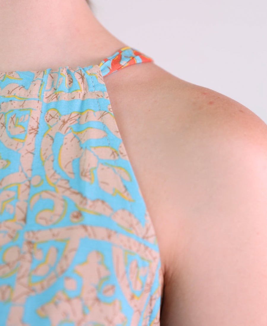 Turquoise-orange set, drilled top with wide trousers