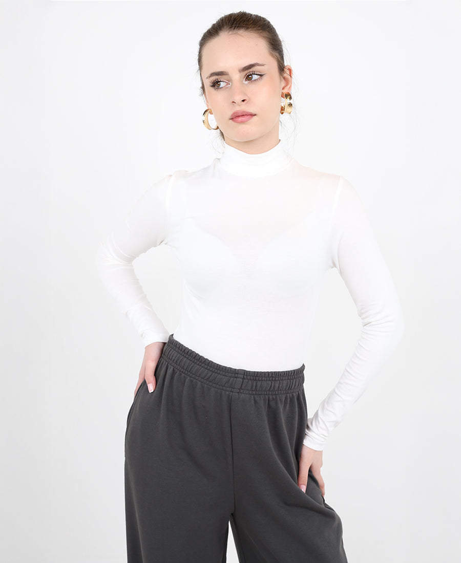 long-sleeved black turtleneck bodysuit