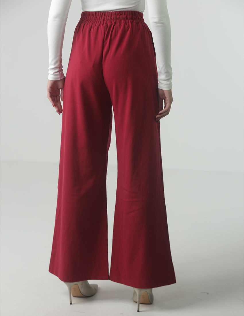 بنطلون قماشي واسع الساق مع حبال للخصر