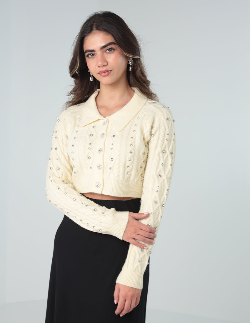 كارديجان قصير مع تفاصيل ستراس