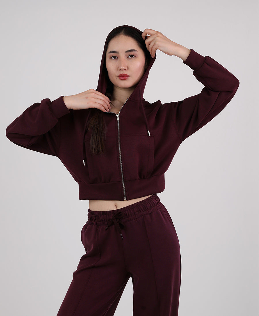 Cropped sweatshirt with zipper and hood