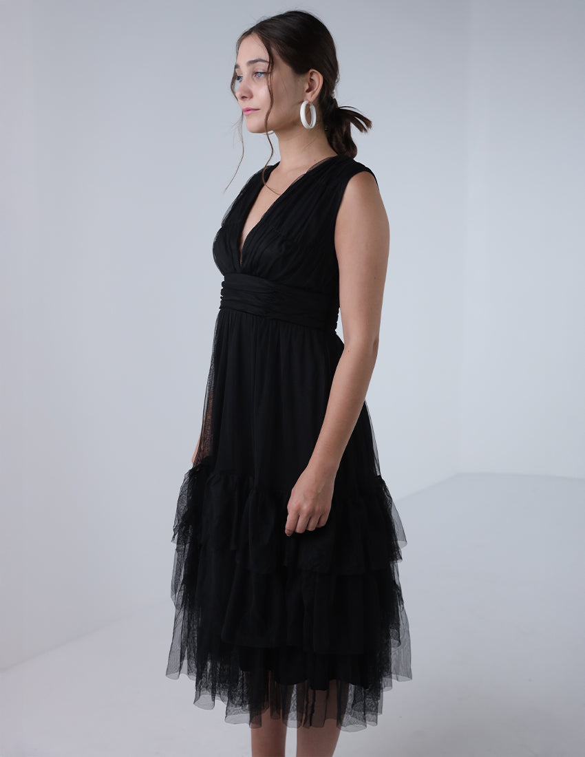 Chiffon layered dress midi-length