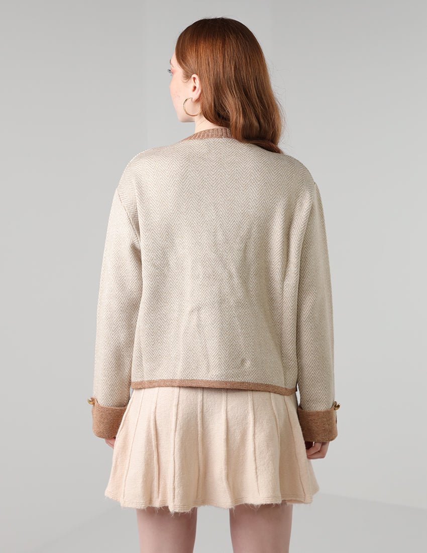 Beige Cardigan with Contrasting Details