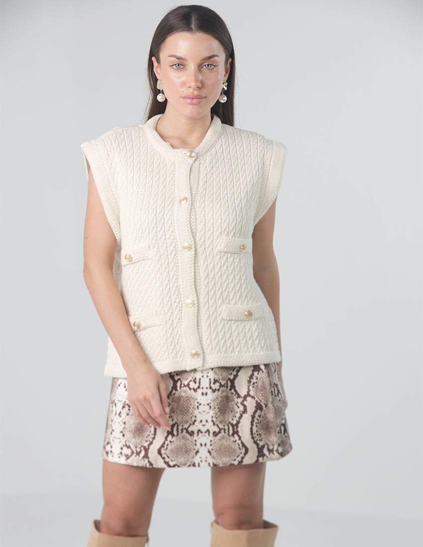 Tricot Sleeveless Top with Buttons