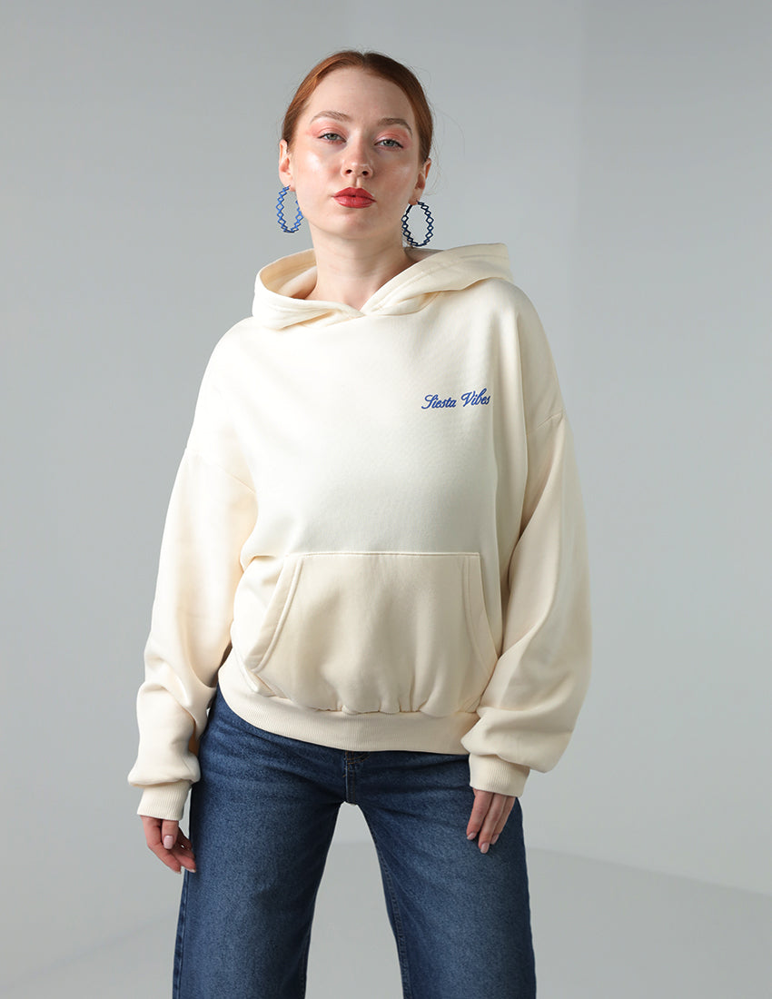 Beige Printed Hoodie