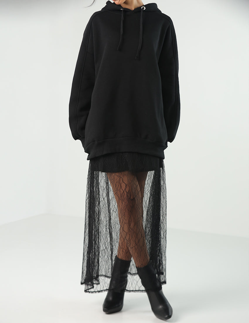 Black sheer lace skirt