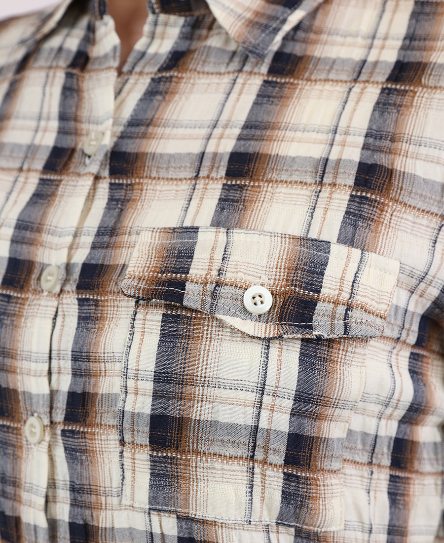 Long shirt dress with a checkered print, off-white