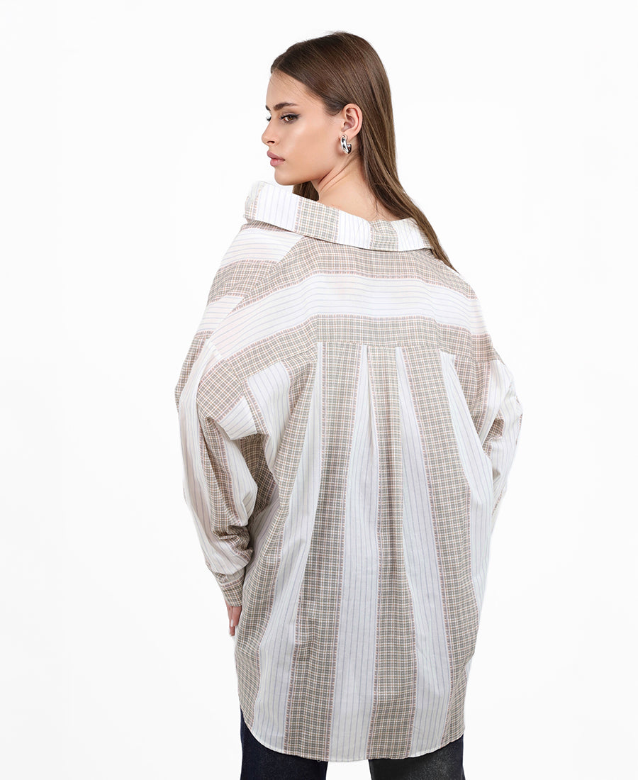 Oversized checkered shirt white-beige