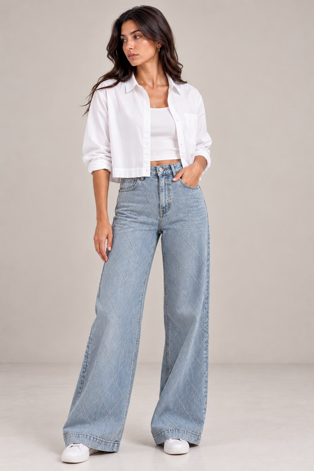 Wide-leg jeans ice blue with a specific pattern
