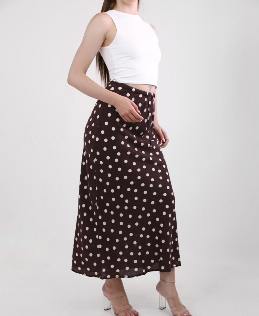 Long brown polka dot skirt