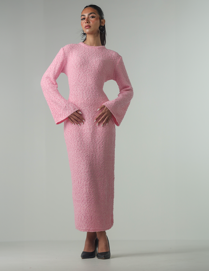 Long Dress with Dotted Details and Angel Sleeves