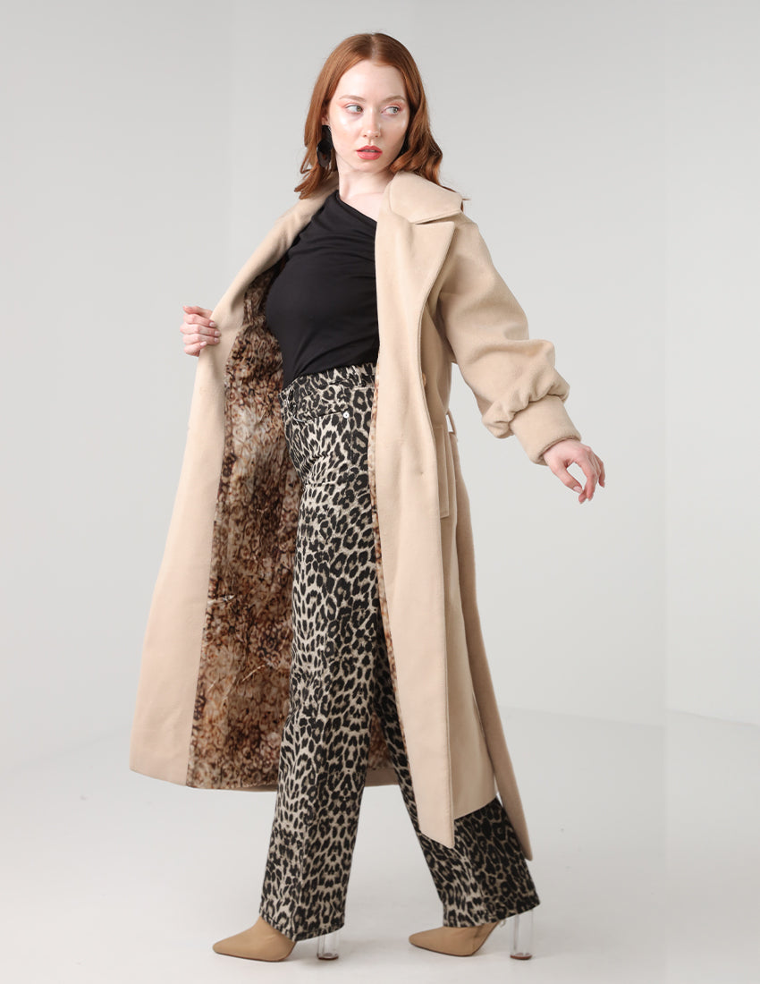 Long coat with waist tie