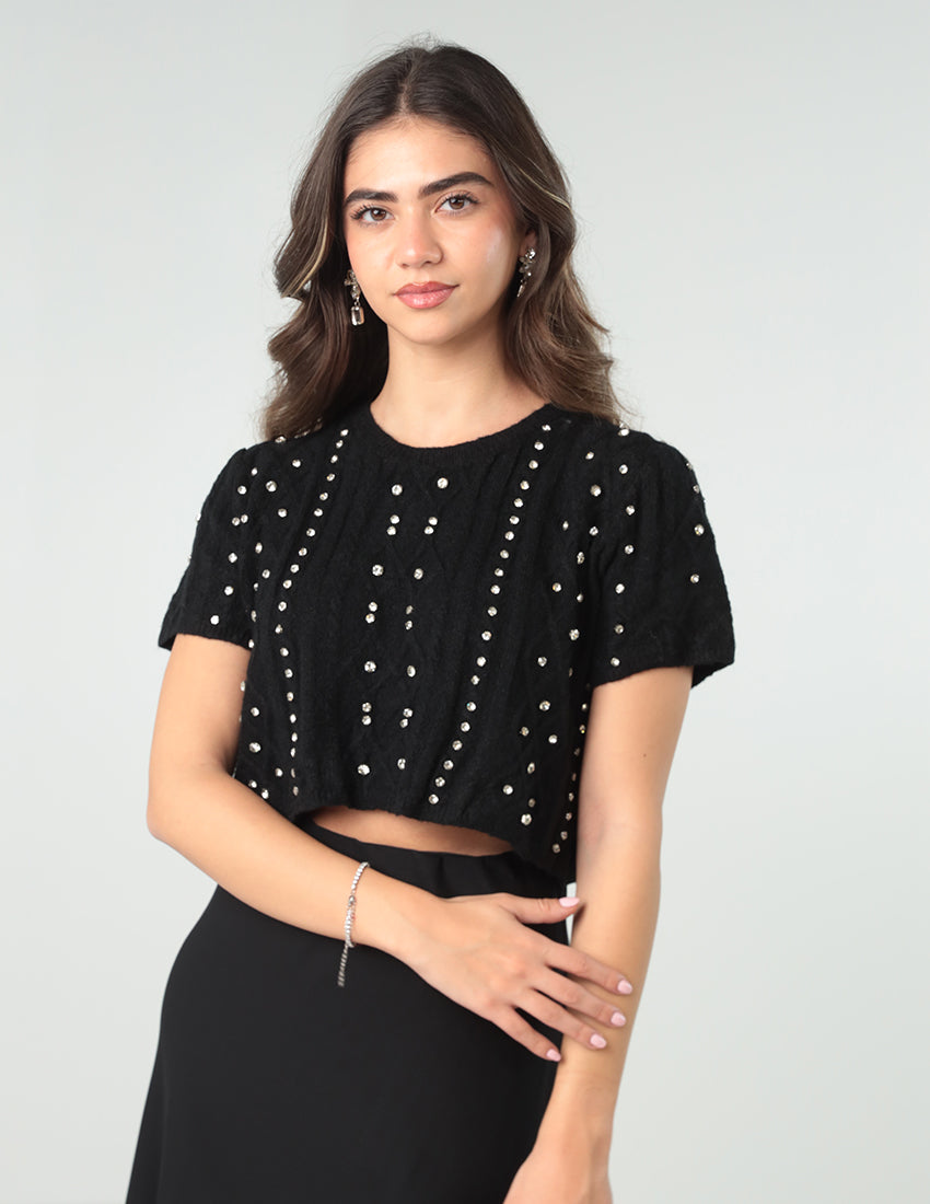Cropped Top with Strass Details