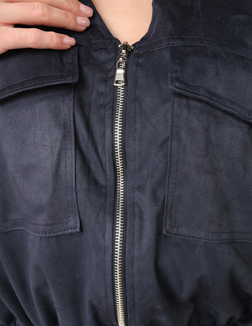 Two-Piece Set: Zipper Vest with Patch Pockets and Long Skirt