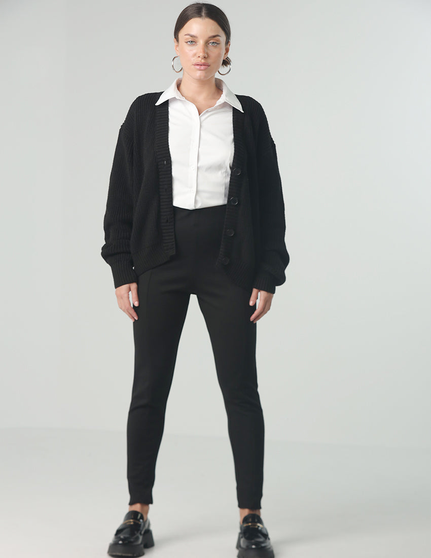 Slim Black Pants with Line Detail and Pocket Design
