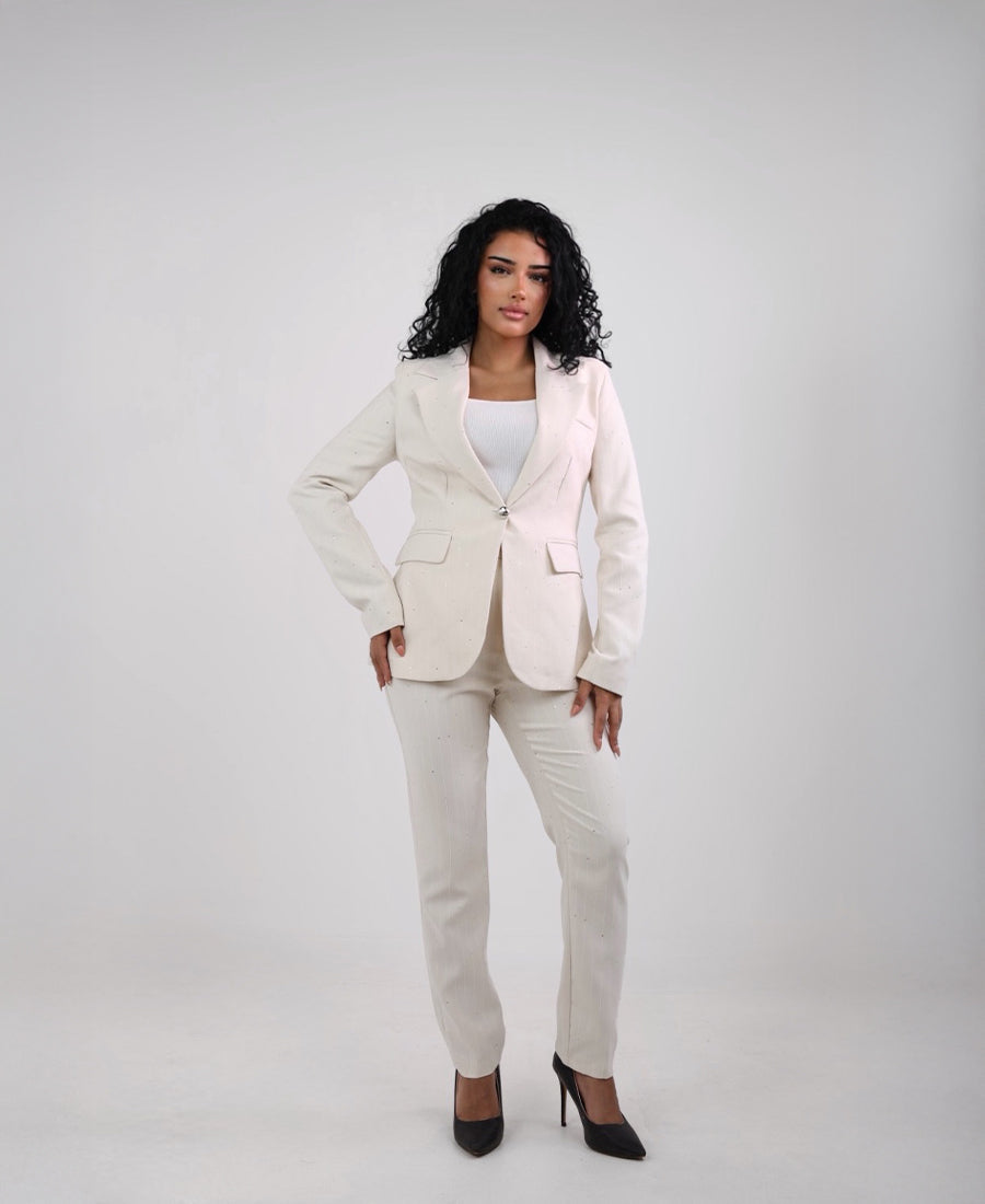 Shiny beige blazer and pants set