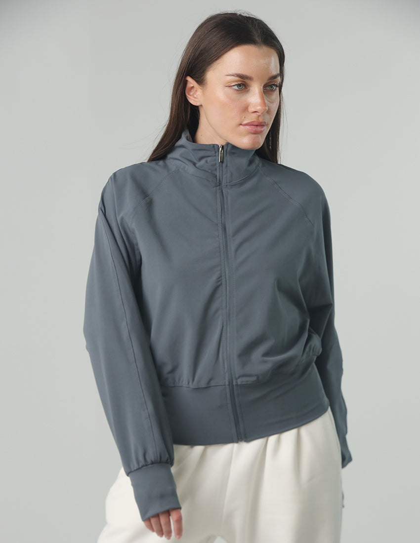 سترة واقية من الرياح بأكمام طويلة وسحاب