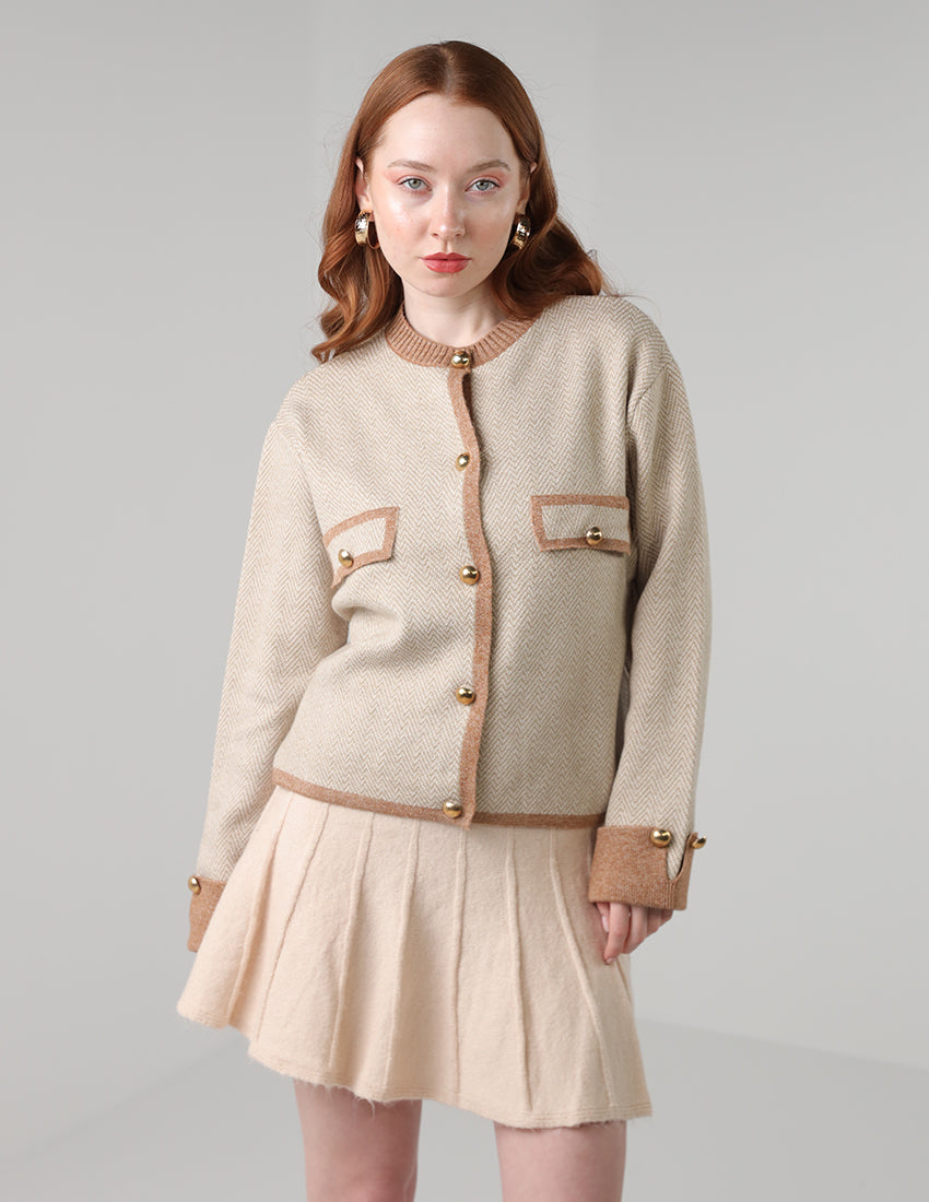 Beige Cardigan with Contrasting Details
