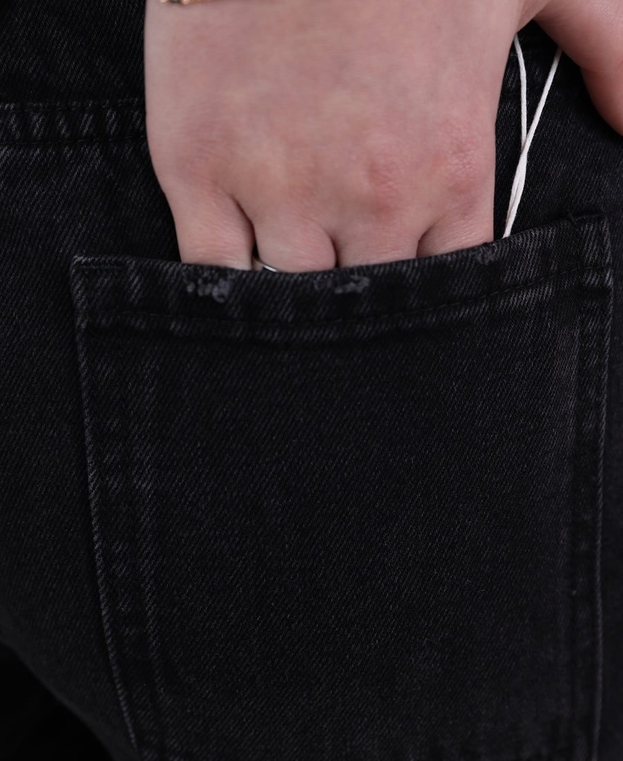 Black straight jeans with a side stripe