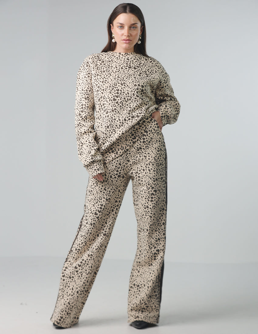 Beige tiger print blouse and pants set